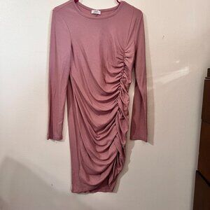 Daizy Dresses Pink, Long Sleeves Cinched Waist Bodycon Dress Size L